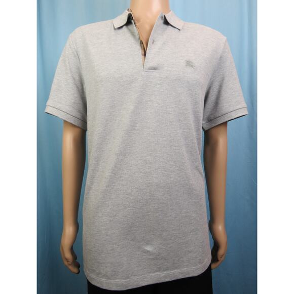 NWT BURBERRY OXFORD PALE GRAY COTTON CHECK LOGO SHORT SLEEVE POLO SHIRT S - Picture 1 of 12